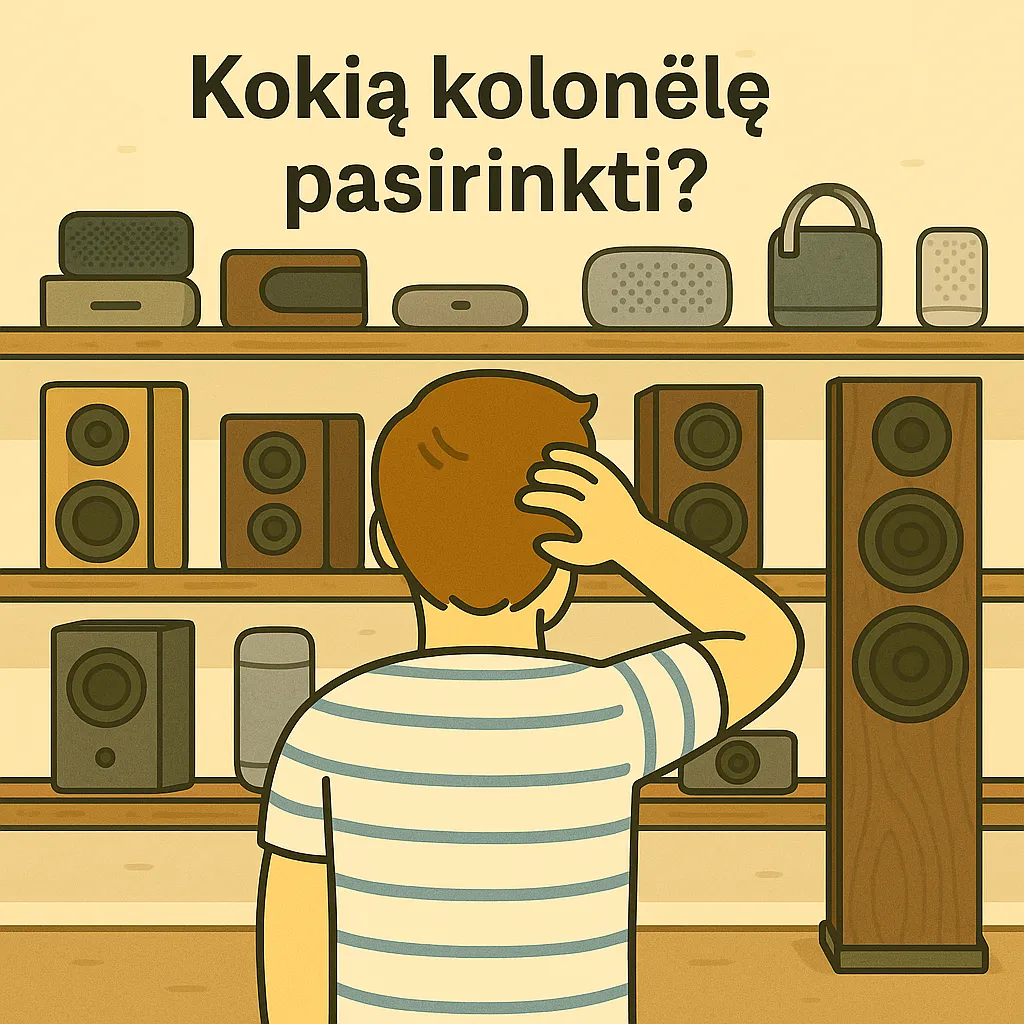 Žmogus pasimetęs tarp skirtingų kolonėlių – grindinių, lentyninių, nešiojamų. Kokia kolonėlė tinkamiausia?